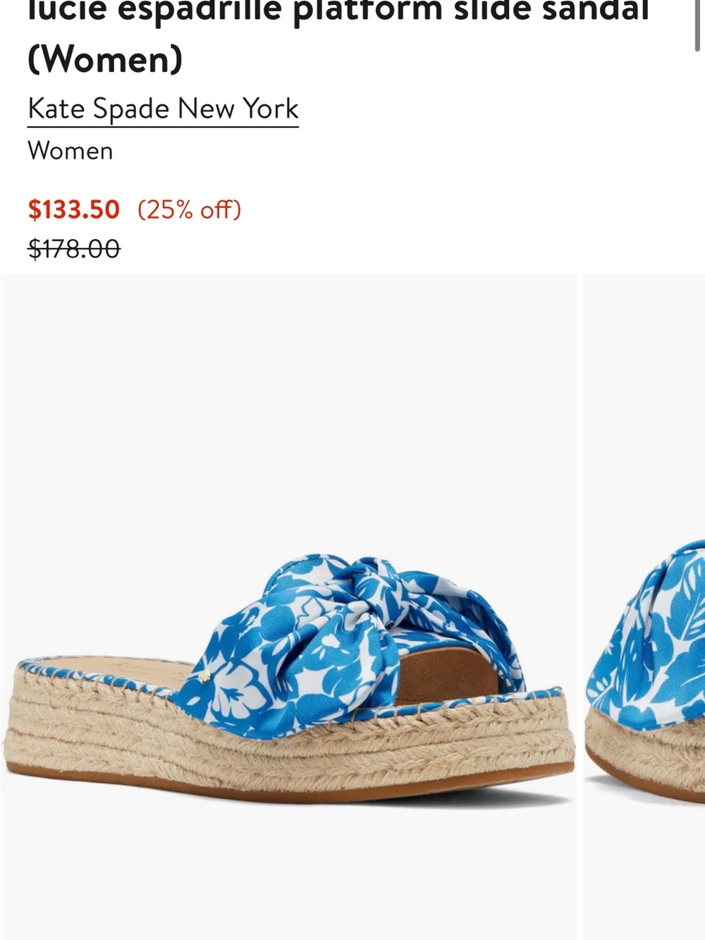 Kate Spade Blue Floral Knot Espadrille Slide Sandals